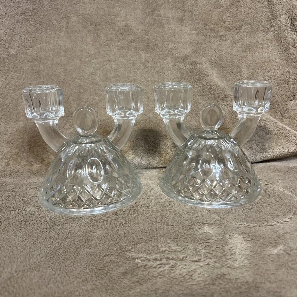 Pair (2) Imperial Glass Double‎ Candlestick Holders Tradition Pattern Stem #165